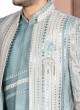 Light Sea Green Jacket Style Indowestern Set With Embroidery